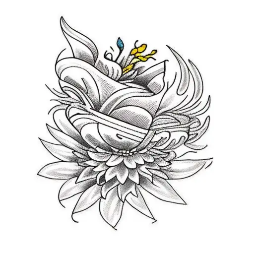 A traditional tattoo of a chef's hat adorned with intricate floral patterns inspired by Aster, Marigold, Rose, Violet, and Larkspur tattoo design idea