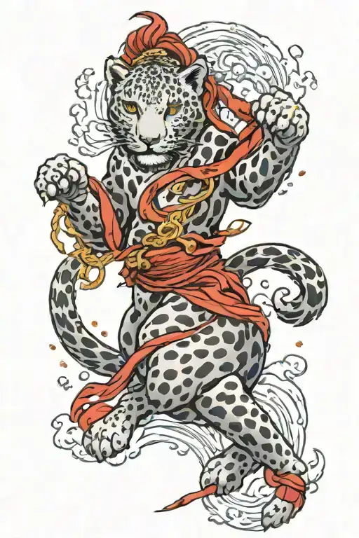 snow leopard full body with lightning and waterfall tattoo design idea