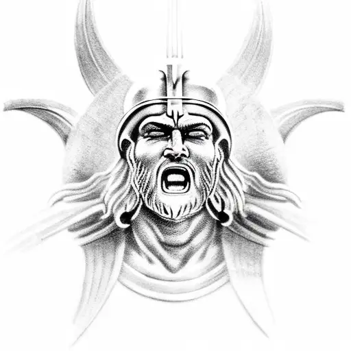 A spartan warrior holding open the gates of heaven tattoo design idea