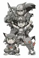 team rocket looking down at ash and pikachu ready to battle  tattoo design idea