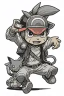 team rocket looking down at ash and pikachu ready to battle  tattoo design idea