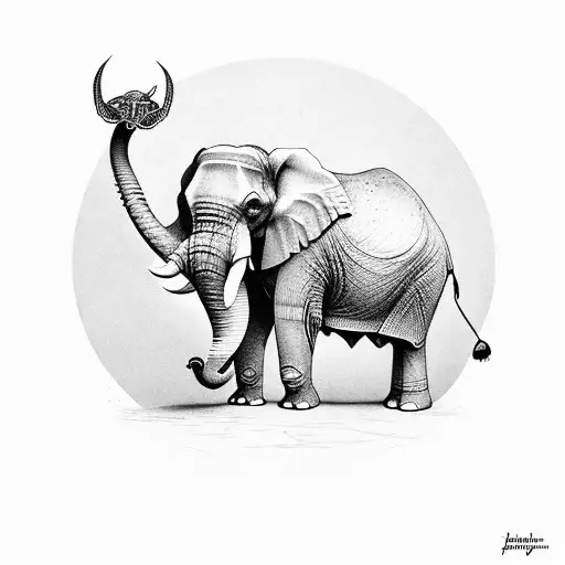 elephant and owl  tattoo design idea