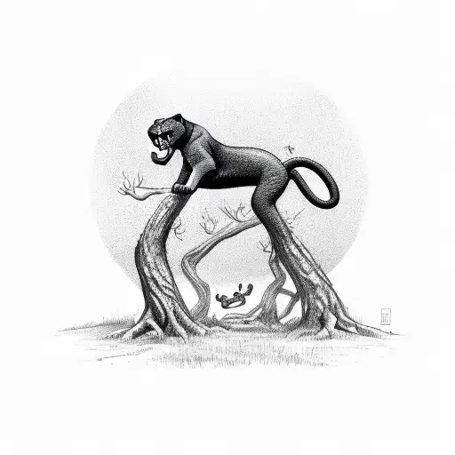 Panther climbing up a tree tattoo design idea