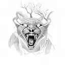 Panther climbing up a tree tattoo design idea