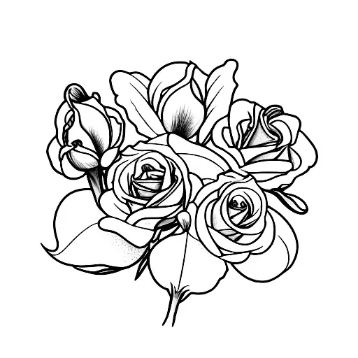 rose, lily, iris, and edelweiss tattoo design idea