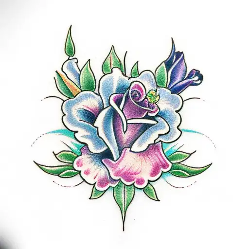 rose, lily, iris, and edelweiss tattoo design idea