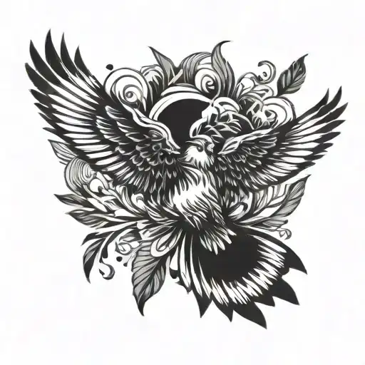 bird flying in the sky feathers falling tattoo design idea