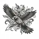 bird flying in the sky feathers falling tattoo design idea