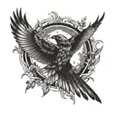 bird flying in the sky feathers falling tattoo design idea