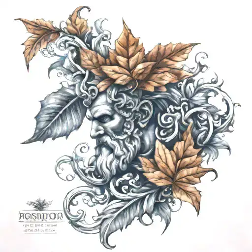 Poseidon fall leaves tattoo design idea