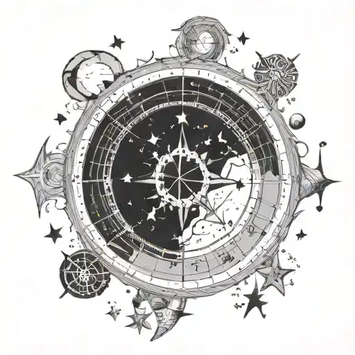 Blackwork "A Celestial Map Of The Night Sky With Constellations Representing The Client's Zodiac Sign, Virgo" compass tattoo design idea