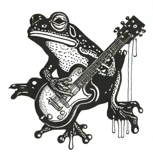 A frog playing a guitar in the rain with a cup of cider tattoo design idea