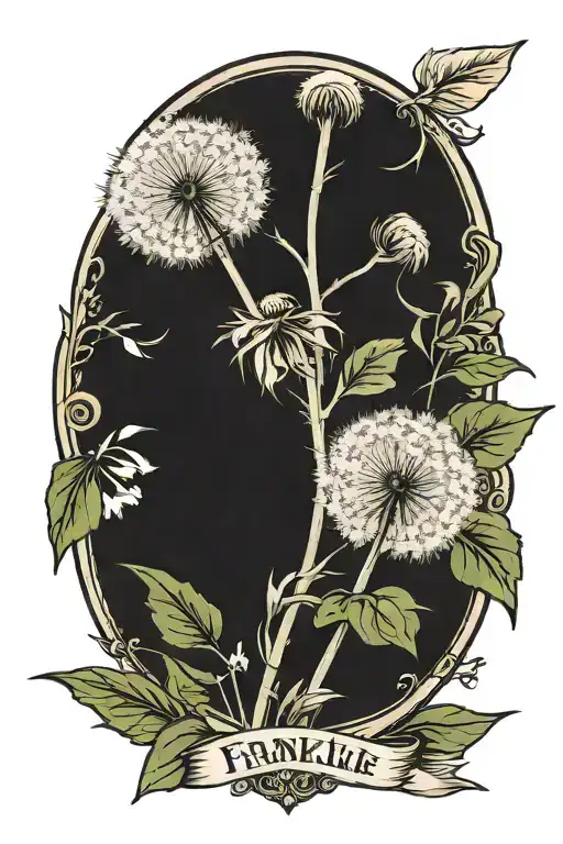 dandelion stalk with name Frankie tattoo design idea