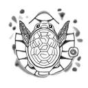A minimalist tattoo of a turtle with a camera lens as its shell, representing your passion for nature and photography. tattoo design idea