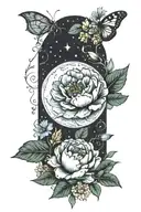 waxing gibbous moon phase with february birth flower tattoo design idea