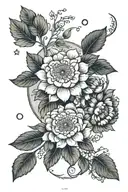 waxing gibbous moon phase with february birth flower  tattoo design idea