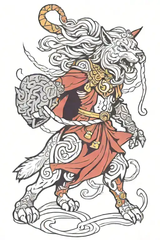 Vi from arcane tipe tatoo design but with skoll and hati from norse mythology instead of the seam tattoo design idea