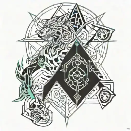 Vi from arcane tipe tatoo design but with skoll and hati from norse mythology instead of the seam tattoo design idea