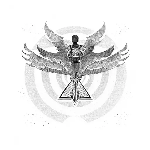 A phoenix flying over a shooting range with African Zulu Queen warriors tattoo design idea