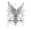 A phoenix flying over a shooting range with African Zulu Queen warriors tattoo design idea