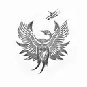 A phoenix flying over a shooting range with African Zulu Queen warriors tattoo design idea