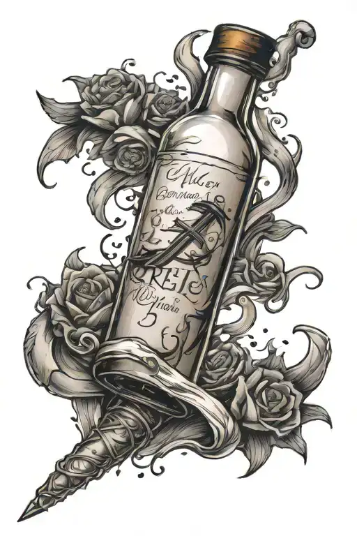 message in a bottle tattoo design idea