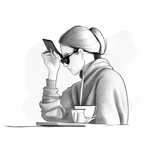 A sketch of a student studying while sipping coffee tattoo design idea