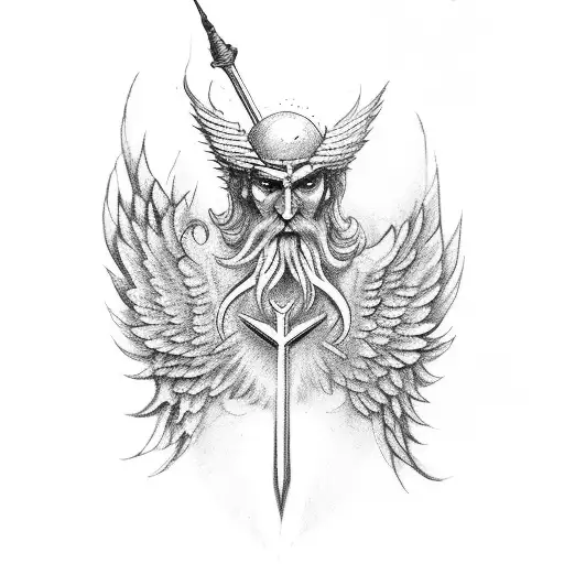 man with wings ones is angel and devil and a trident in a hand  tattoo design idea