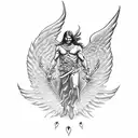 man with wings ones is angel and devil and a trident in a hand  tattoo design idea
