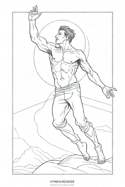 man with arms outstretched in 180 angle and rising into the sky tattoo design idea