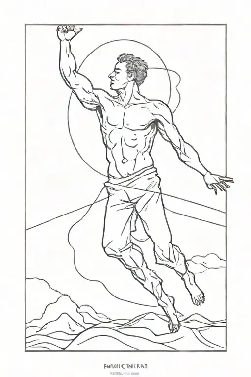 man with arms outstretched in 180 angle and rising into the sky tattoo design idea