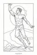 man with arms outstretched in 180 angle and rising into the sky tattoo design idea