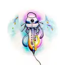 Design a tattoo featuring a firefly surrounded by musical notes tattoo design idea