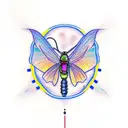 Design a tattoo featuring a firefly surrounded by musical notes tattoo design idea