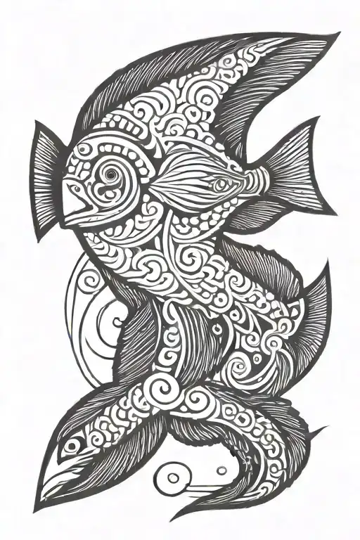 Incorporate Maori tribal elements with Parrot Fish imagery in a blackwork half-sleeve tattoo design tattoo design idea