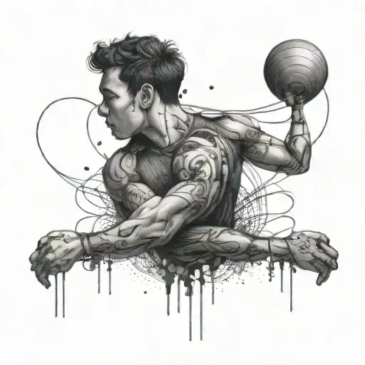 Create a tattoo of athletes dancing to psy trance music with a background of skipping ropes tattoo design idea