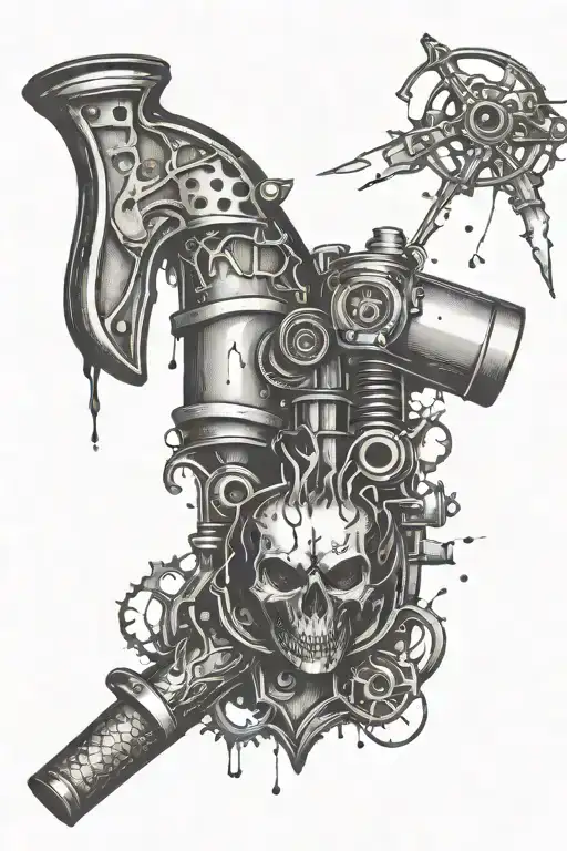heart and motorcyle headers and oil rig drilling rig and forest axe tattoo design idea