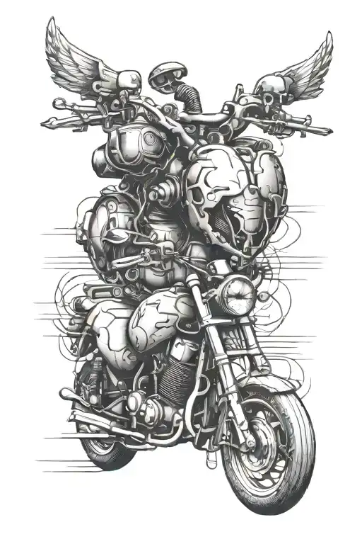 realistic heart and motorcyle headers tattoo design idea