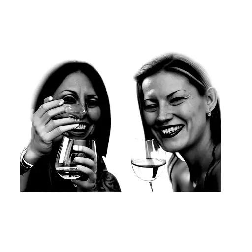 two women having a glass of wine tattoo design idea