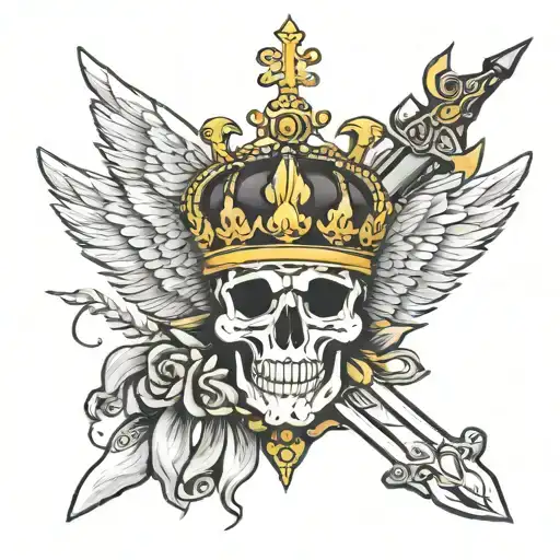 Crown with a sword going through it and with wings tattoo design idea