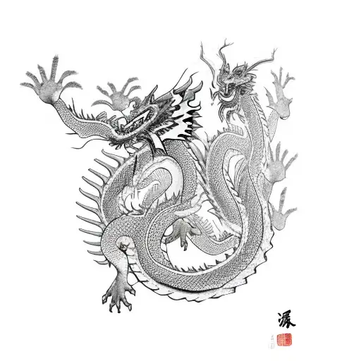 Chinese dragon meeting a girl with a red dress tattoo design idea