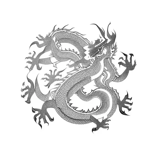 Chinese dragon meeting a girl with a red dress tattoo design idea