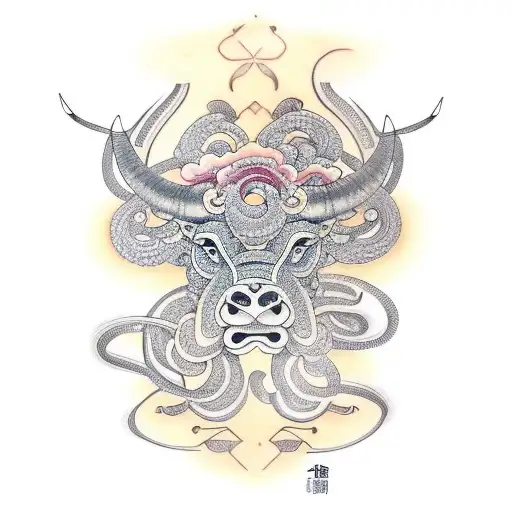 Taurus and sbake coiled tattoo design idea