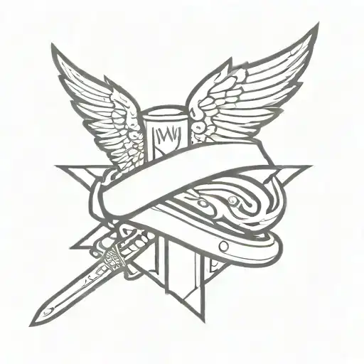 sword with wings and a crown on top hat tattoo design idea