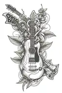 A stylized plant   with guitar strings and airplane propellers, with gym and dicipline and family love  tattoo design idea