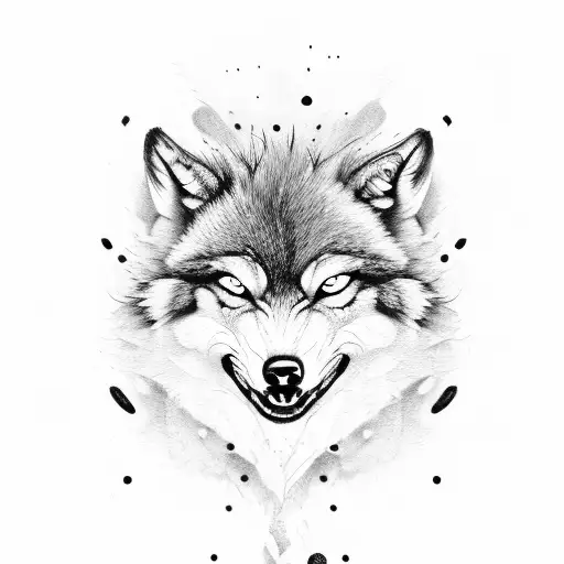 angry baby wolf with a blade tattoo design idea
