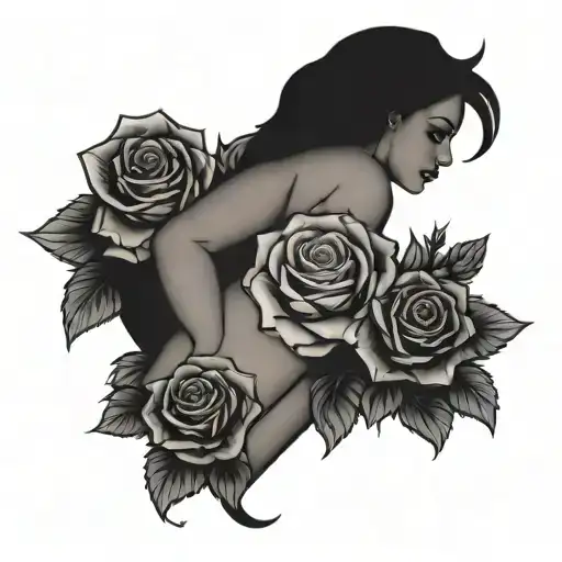 Woman thigh tattoo. Motive: zodiac sign aries and scorpio. Also include roses.  tattoo design idea