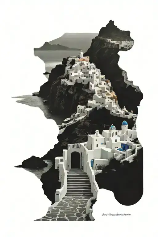 steps to Santorini with words "tomorrow is coming but today is already here" around tattoo design idea