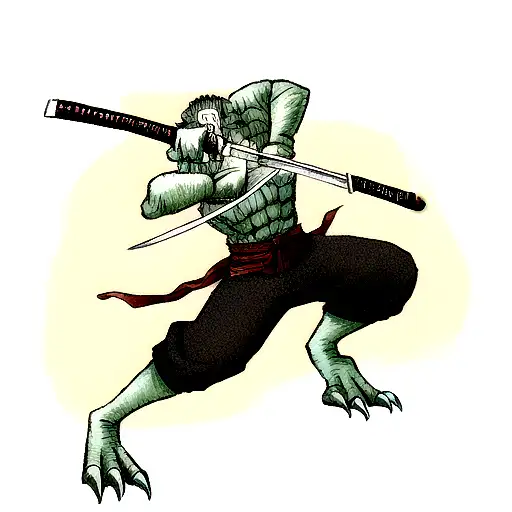 creature with strength holding katana  tattoo design idea