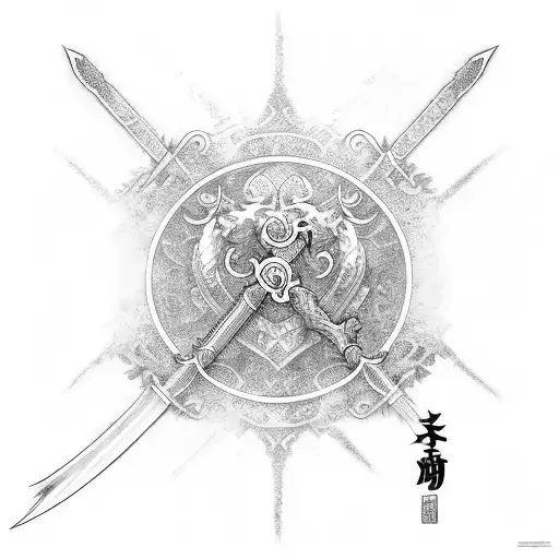 sone katana sword with anime style artwork like jujutsu Kaiden tattoo design idea